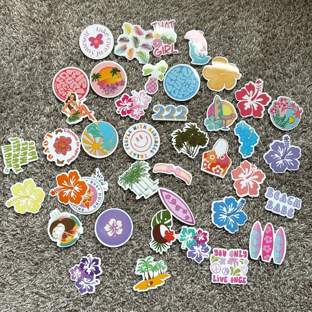 40 beach/coconut girl stickers🫐🥥